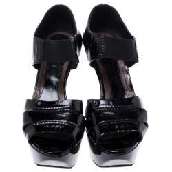 Pre Owned Marni Black Patent Leather Wedge Platform Sandals Size 37