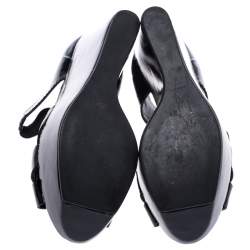 Pre Owned Marni Black Patent Leather Wedge Platform Sandals Size 37