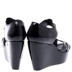 Pre Owned Marni Black Patent Leather Wedge Platform Sandals Size 37