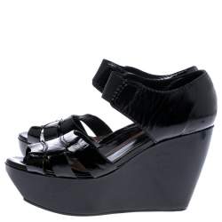 Pre Owned Marni Black Patent Leather Wedge Platform Sandals Size 37