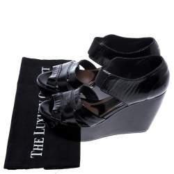 Pre Owned Marni Black Patent Leather Wedge Platform Sandals Size 37