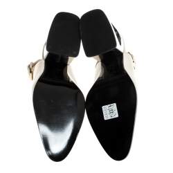 Pre Owned Marni Cream Leather Pointed Toe Contrast Block Heel Slingback Sandals Size 38.5