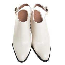 Pre Owned Marni Cream Leather Pointed Toe Contrast Block Heel Slingback Sandals Size 38.5