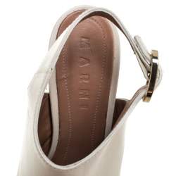 Pre Owned Marni Cream Leather Pointed Toe Contrast Block Heel Slingback Sandals Size 38.5