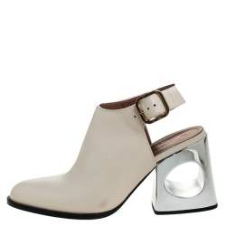 Pre Owned Marni Cream Leather Pointed Toe Contrast Block Heel Slingback Sandals Size 38.5