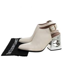 Pre Owned Marni Cream Leather Pointed Toe Contrast Block Heel Slingback Sandals Size 38.5