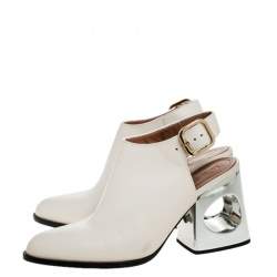 Pre Owned Marni Cream Leather Pointed Toe Contrast Block Heel Slingback Sandals Size 38.5