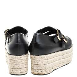 Marni Black Leather Buckle Detail Platform Espadrilles Flats Size 38