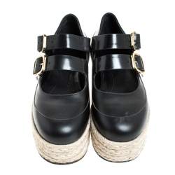 Marni Black Leather Buckle Detail Platform Espadrilles Flats Size 38