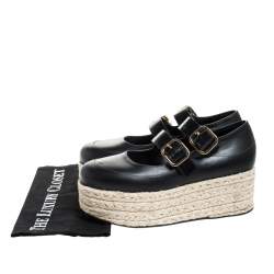 Marni Black Leather Buckle Detail Platform Espadrilles Flats Size 38