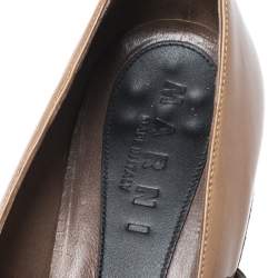 Pre Owned Marni Brown Patent Leather Embellished Bow Mary Jane Buckle Strap Pumps Size 38