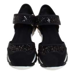 Pre Owned Marni Black Mesh and Glitter Mary Jane Sneakers Size 36