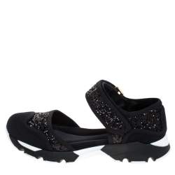 Pre Owned Marni Black Mesh and Glitter Mary Jane Sneakers Size 36