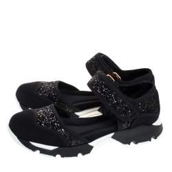 Pre Owned Marni Black Mesh and Glitter Mary Jane Sneakers Size 36