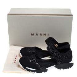 Pre Owned Marni Black Mesh and Glitter Mary Jane Sneakers Size 36
