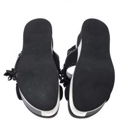 Pre Owned Marni Black Mesh And Patent Leather Embellished Slingback Platform Flat Sandals Size 37