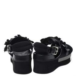 Pre Owned Marni Black Mesh And Patent Leather Embellished Slingback Platform Flat Sandals Size 37