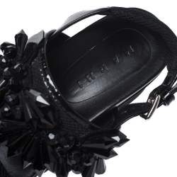 Pre Owned Marni Black Mesh And Patent Leather Embellished Slingback Platform Flat Sandals Size 37