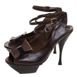 Marni Brown Leather Ankle Strap Platform Sandals Size 38.5