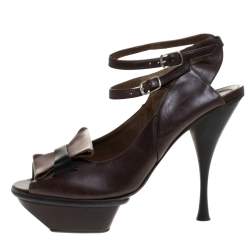 Marni Brown Leather Ankle Strap Platform Sandals Size 38.5