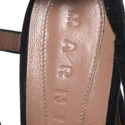 Pre Owned Marni Black/Gold Leather and Suede Floral Sandals Size 39.5