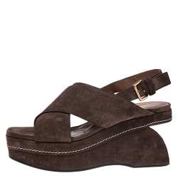 Marni Brown Suede Crisscross Wedge Sandals Size 39