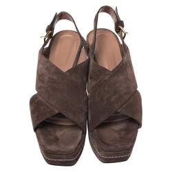 Marni Brown Suede Crisscross Wedge Sandals Size 39