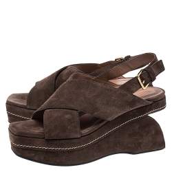 Marni Brown Suede Crisscross Wedge Sandals Size 39