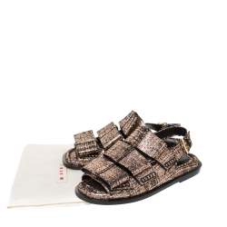 Marni Metallic Rose Gold Cracked Leather Triple Bow Flat Sandals Size 38.5