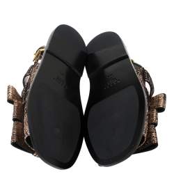 Marni Metallic Rose Gold Cracked Leather Triple Bow Flat Sandals Size 38.5