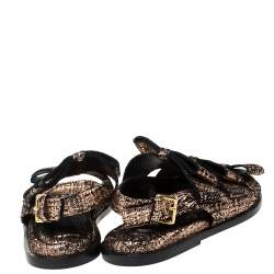 Marni Metallic Rose Gold Cracked Leather Triple Bow Flat Sandals Size 38.5