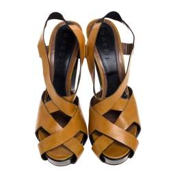 Marni Tan Leather Strappy Platform Block Heel Slingback Sandals Size 40