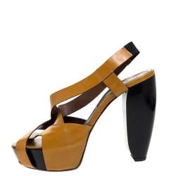 Marni Tan Leather Strappy Platform Block Heel Slingback Sandals Size 40