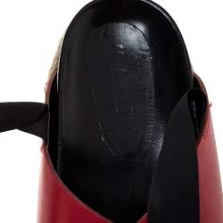 Pre Owned Marni Red Leather And Black Ribbon Ankle Wrap "Fussbett" Espadrille Flat Size 41