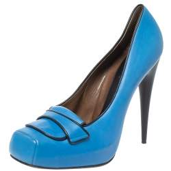 Marni Blue Leather Platform Loafer Pumps Size 40