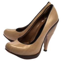 Pre Owned Marni Beige Leather Platform Pumps Size 37