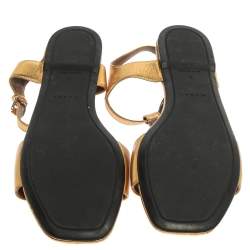 Pre Owned Marni Gold Leather Ankle Strap Flat Sandals Size 41
