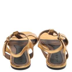Pre Owned Marni Gold Leather Ankle Strap Flat Sandals Size 41