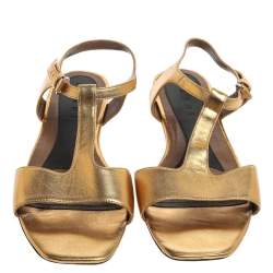 Pre Owned Marni Gold Leather Ankle Strap Flat Sandals Size 41