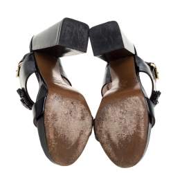 Marni Black Patent Leather Embellished Block Heel Platform Sandals Size 41
