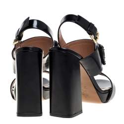 Marni Black Patent Leather Embellished Block Heel Platform Sandals Size 41