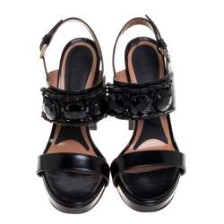 Marni Black Patent Leather Embellished Block Heel Platform Sandals Size 41