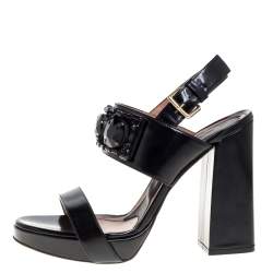 Marni Black Patent Leather Embellished Block Heel Platform Sandals Size 41