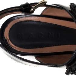 Marni Black Patent Leather Embellished Block Heel Platform Sandals Size 41