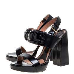 Marni Black Patent Leather Embellished Block Heel Platform Sandals Size 41
