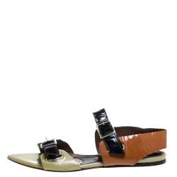 Pre Owned Marni Tricolor Patent Leather Pointed Toe Flat Sandals Size 39.5