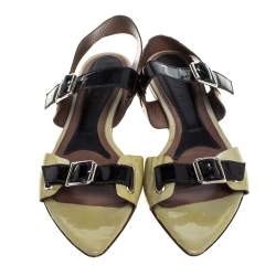 Pre Owned Marni Tricolor Patent Leather Pointed Toe Flat Sandals Size 39.5