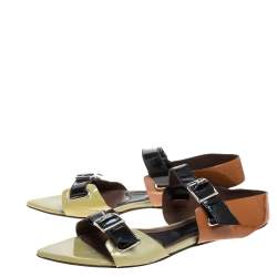 Pre Owned Marni Tricolor Patent Leather Pointed Toe Flat Sandals Size 39.5