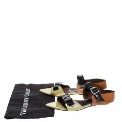 Pre Owned Marni Tricolor Patent Leather Pointed Toe Flat Sandals Size 39.5