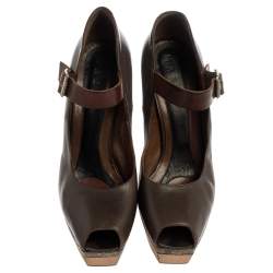 Marni Grey Leather Mary Jane Peep Toe Platform Pumps Size 39
